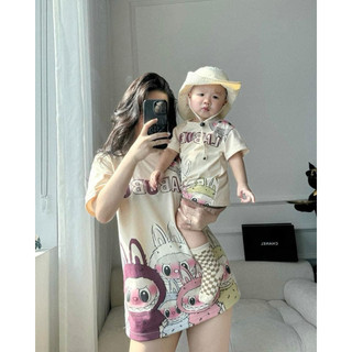Áo phông 💥 Áo phông màu be Labubu màu be cho mẹ và bé cực hot💥