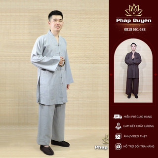 Bộ Quần Áo Đi Chùa Nam La Hán Nút Tàu Màu Nâu, Nhiều Size