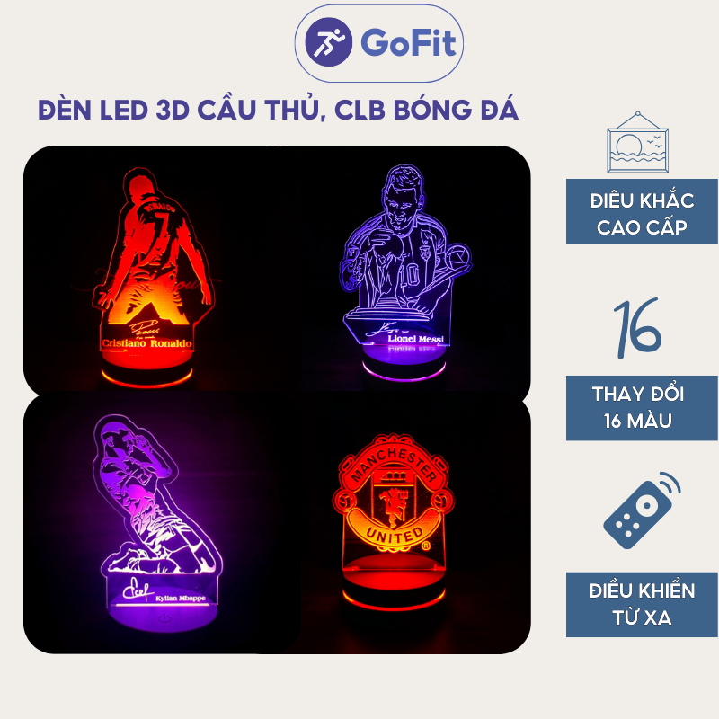 Đèn LED 3D Trang Trí, Đèn Ngủ Bóng Đá Câu Lạc Bộ, Messi, Ronaldo, Mbappe, Haaland Quà Tặng Sinh Nhật