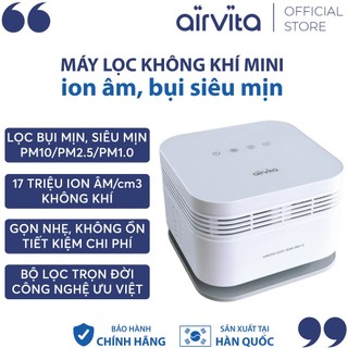 [TOP 1 Hàn Quốc] Máy lọc không khí mini ion âm lọc bụi siêu mịn khử trùng Airvita Dust Zero PM1.0