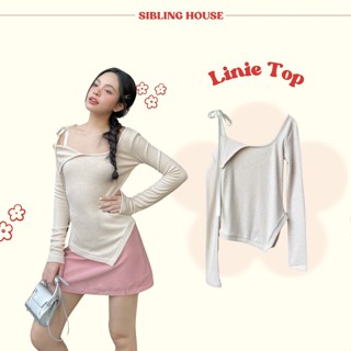[Voucher Extra] Mẫu mới 2024 Áo kiểu nữ dài tay form ôm lệch vai thắt nơ quyến rũ Linie Top - Sibling House