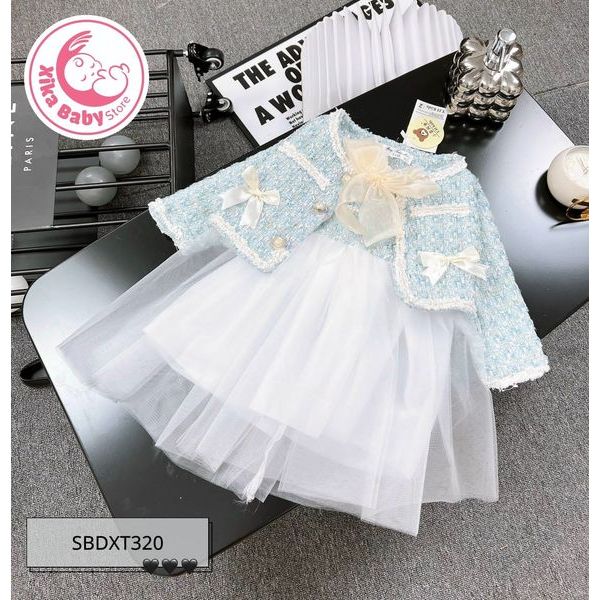 Set bộ dạ xanh váy trắng