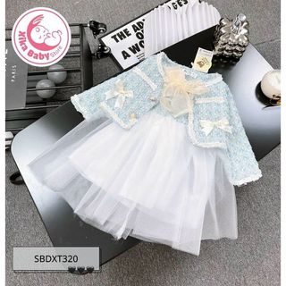 Set bộ dạ xanh váy trắng