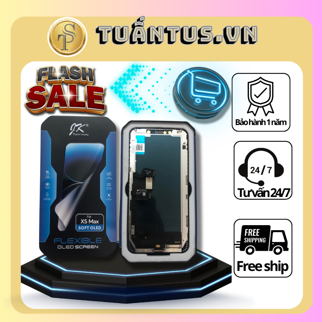 Màn JK loại Oled phôi dẻo hiện thị siêu đẹp, cảm ứng mượt mà full hd với 120Hz, 60Hz cho XS Max và 1