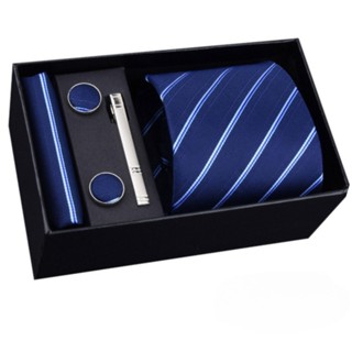 Bộ Quà tặng 4 món Cà vạt Nam bản to 8cm tự thắt, Kẹp cà vạt, Măng-set áo sơ mi, Kẹp cà vạt, Cravat công sở,Cavat chú rể