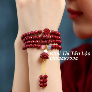 Vòng tay tỳ hưu chu sa thu hút tài Lộc , h.oá sá.t mang bình an 108 hạt 6mm tặng hộp đựng