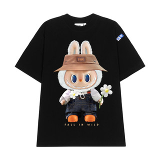 Áo thun nữ, áo phông nữ cộc tay cổ tròn màu đen in hình Labubu vải cotton thoáng mát thấm hút tốt D1688