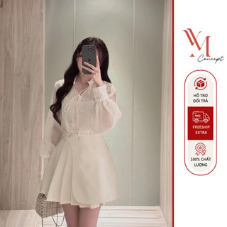YM Concept Sét Áo Sơ Mi Đính Hoa + Chân Váy Xếp Ly - D0891