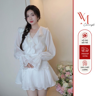 YM Concept Sét Áo Đính Hoa Viền Bèo + Chân Váy Đính Nơ Trẻ Trung Nữ Tính - D0896