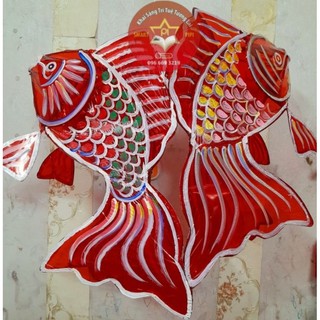 Lồng đèn trung thu, lồng đèn cá chép Cỡ lớn 60cm giấy bóng kiếng đỏ vẽ khung tre thủ công decor trung thu tặng đèn led