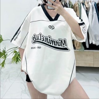 Áo Thun Nữ Phong Cách Thể Thao MinminCLub cổ V Freesize Form Rộng Tay Lỡ, Áo Phông Unisex Nam Nữ Cotton 100% Thoáng Mát