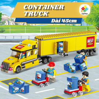 Lego xe container truck - mô hình lắp ráp xe công đầu kéo hạng nặng - xe ô tô tải, xe ben chở hàng