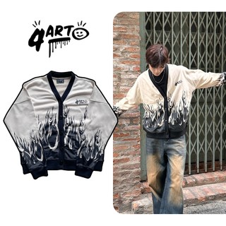 Áo cardigan 4ART LỬA Vải nỉ Bo rip In lụa Oversized Unisex