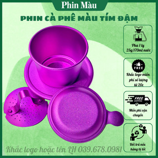 Phin nhôm pha cà phê màu tím,phin cafe anod màu tím khắc tên hoặc logo theo yêu cầu