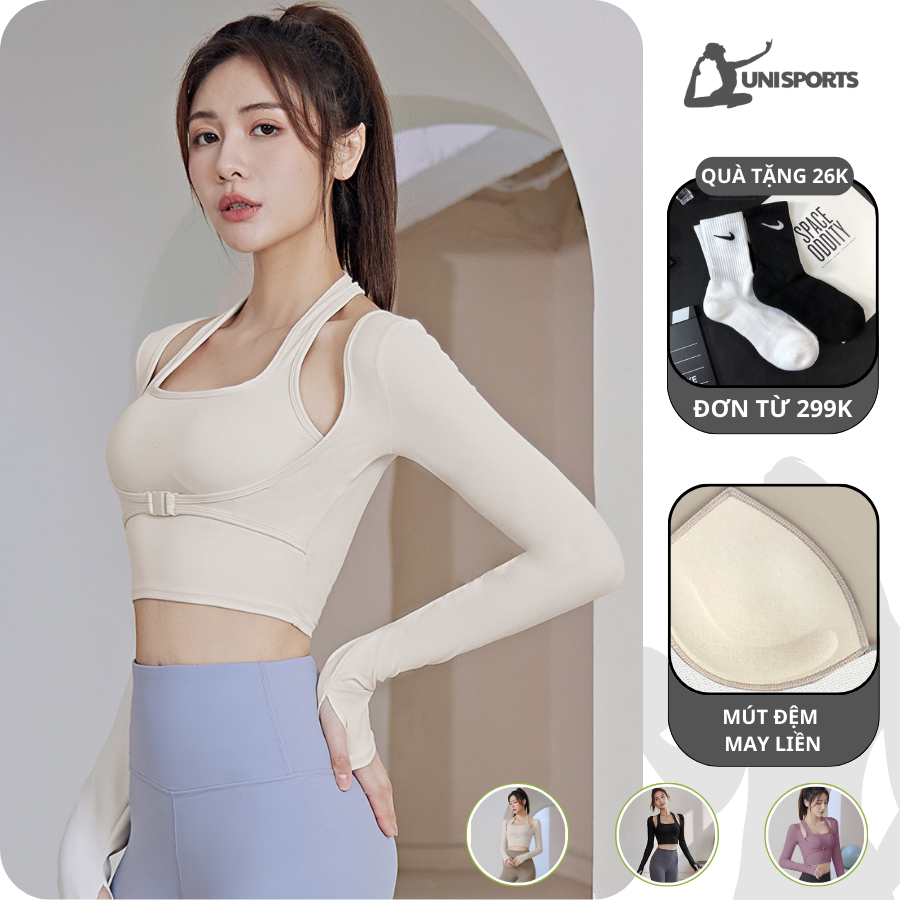  Big size  Áo croptop tập gym nữ dài tay kiểu ôm body có MÚT ĐỆM Áo tập yoga pilates nữ co giãn thoáng khí CROP13 