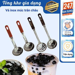 Vá inox ngắn cán nhựa múc trân châu, vá múc thạch