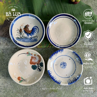 Dĩa phết xanh 12cm kiểu xưa, gốm thủ công, hàng thường có đinh