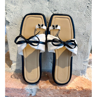 Size 35-44. Dép đế bánh mì xỏ ngón nơ charm bướm đế cao 3cm