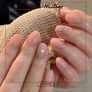 Nailbox tay dasa form NGẮN móng giả thiết kế nơ trend và đính đá dễ thương tặng kèm keo dán móng