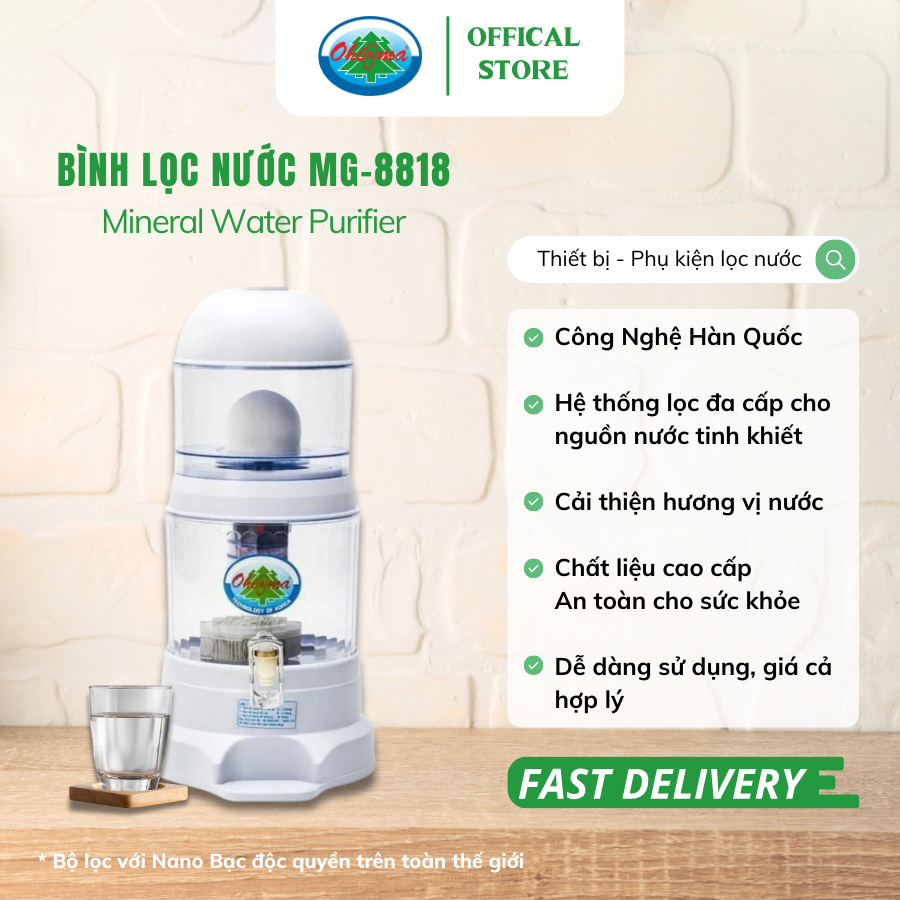 Bình Lọc Nước Ohiama Mineral Water Purifier MG-8818 20 Lit - Nấm Sứ Ceramic và Lõi Lọc 5 Tầng