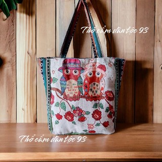 Túi tote thổ cẩm phối cạnh size to, túi đeo vai thổ cẩm vừa A4
