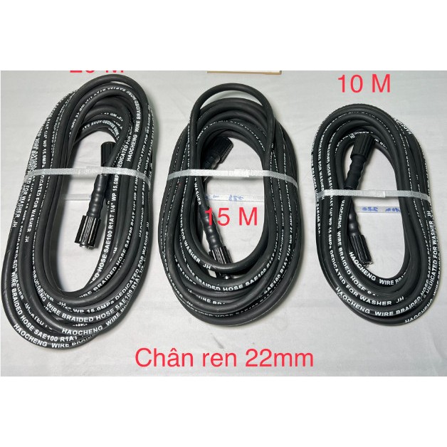 Dây rửa xe lõi thép 10m,15m,20m cho máy rửa xe gia đình - Dây thép đen 2 đầu ren 22mm