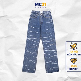 Quần jeans ống rộng MC21.STUDIOS lưng cạp cao quần bò nữ Ulzzang Streetwear Hàn Quốc chất jean dày Q8605