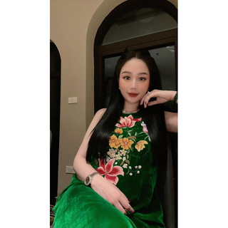 Váy nhung the thêu hoa ngực xinh iu