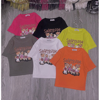 áo croptop tay ngắn in gia đình gấu chữ ls