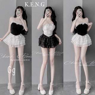 Sét bộ áo ống viền ngực ren đính nơ , phối chân váy voan tầng hot hit