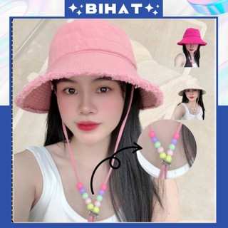 Mũ bucket tua rua có đính hột, nón bucket mũ tai bèo chống nắng viển rách dây đính hột mu170