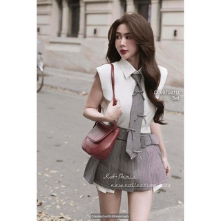 Set bộ áo sơ mi sát nách phối cà vạt nơ kèm chân váy viens store