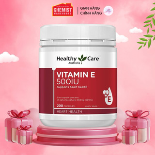 Vitamin E 500UI HealthyCare của Úc, bổ sung Vitamin E, lọ 200 viên, mẫu mới