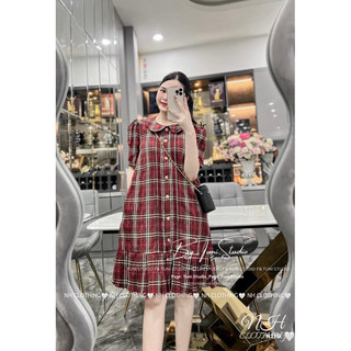 Váy bbd thô kẻ cổ sen khuy vàng • melanie boutique