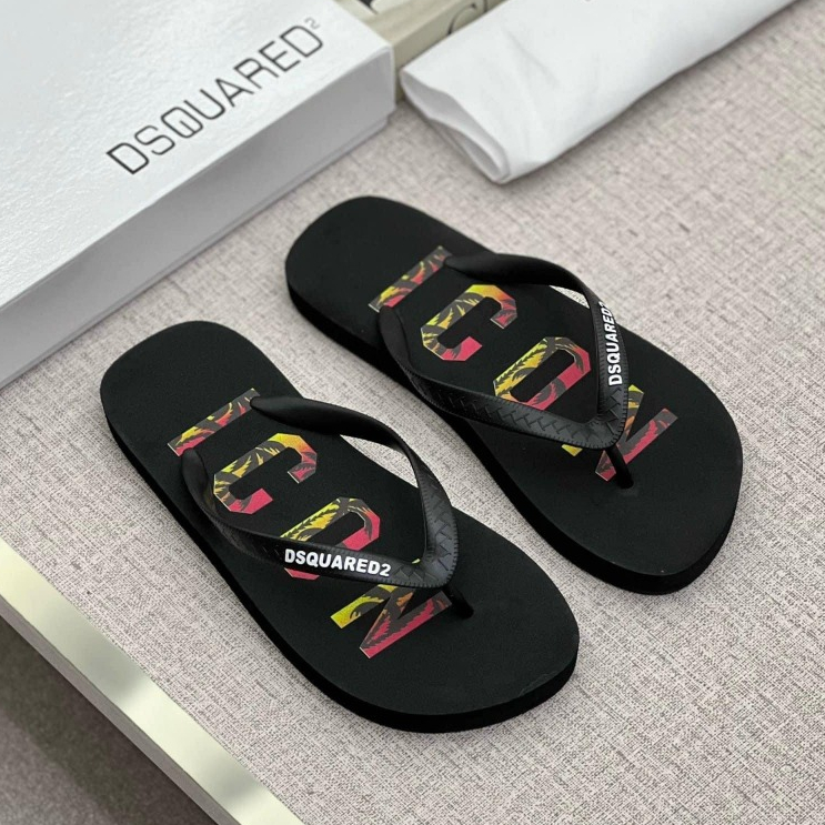 Dép Tông Nam DSQ Chữ ICON Họa Tiết Lá Phong Cao Cấp, Dép Xỏ Ngón Nam