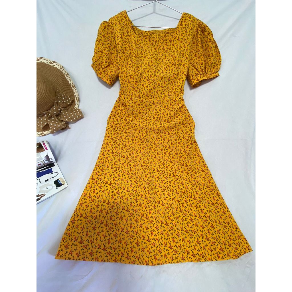 Đầm hoa nhí vàng side XL chất lụa mềm mịn mát