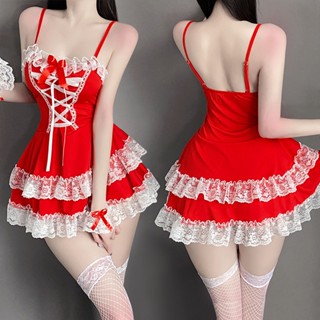  Cosplay nàng hầu gái Nhật Bản màu đỏ sexy - váy đầm ngủ 2 dây hóa trang Maid Lolita gợi cảm 