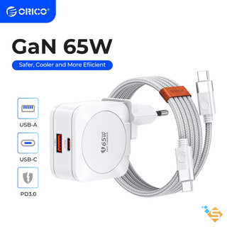 Bộ Sạc Nhanh ORICO GaN 65W 35W 2 Cổng USB-A & Type C Kèm Cáp - Bảo Hành Chính Hãng 1 Năm