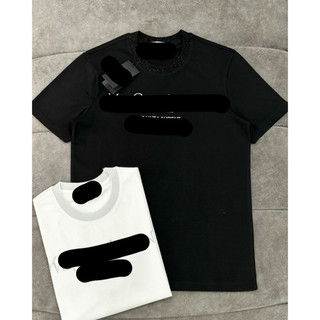 Áo phông nam nữ Premium Cotton dệt viền cổ chấm trắng in chữ kim tuyến