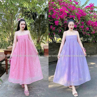 Đầm maxi hoa nổi hai dây