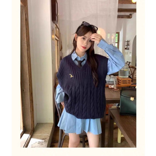 [ORDER] Đầm Polo Sọc Kẻ Dài Tay Mix Gile Len Cổ Chữ V Phong Cách Trẻ Trung Năng Động