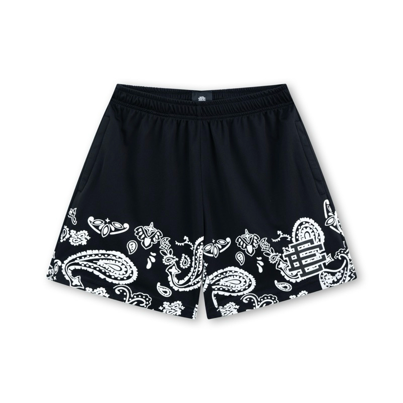 Quần shorts thể thao Eric Emanuel Âu Mỹ hoạ tiết thổ cẩm chất liệu polyester co dãn cùng hình in kéo