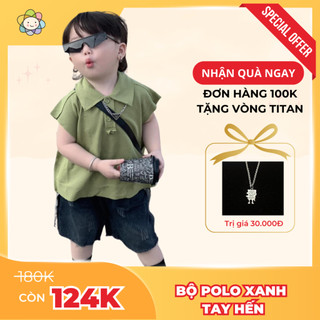 Bộ quần jean mềm POLO XANH TAY HẾN bắt mắt độc lạ cho bé trai phong cách Quảng Châu rất xinh xẻo cho bé từ 8-28Kg B73