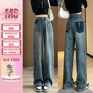 Quần Jean Nữ Ống Suông Form Rộng Cạp Cao Cực Tôn Dáng , Quần Bò Ống Rộng Nữ Phong Cách Retro Hottrend 2024 TT