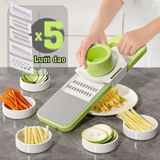 Bộ nạo rau củ quả 5 lưỡi dao inox 304 không gỉ - dụng cụ bào rau củ đa năng cao cấp tiện dụng, đồ bào rau củ đa năng