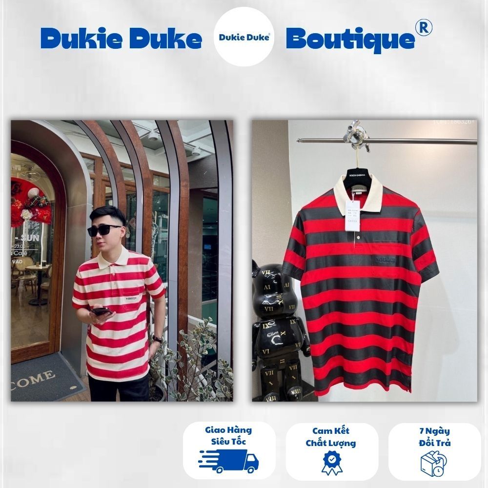 Áo Polo Nam Gu Chỳ Sọc Ngang Thêu Logo Trên Túi Áo Cực Đẹp - Áo Polo Nam GC Sọc Ngang Cực Nét, Phối 
