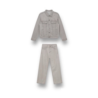 Set Jeans Demin Nam Nữ Gồm Áo Crop và Quần Ống Suông Màu Hot