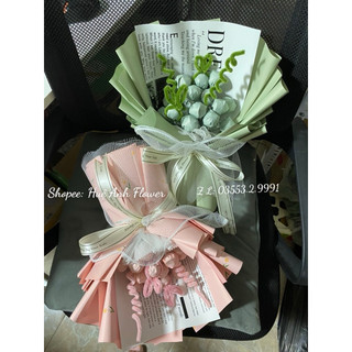 Bó kẹo chup chup dễ thương+ túi quai giấy,thiệp,đèn