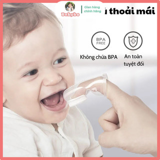 Tưa lưỡi, rơ lưỡi silicon xỏ ngón có lông bàn chải chất liệu silicon siêu mềm vệ sinh khoang miệng cho bé