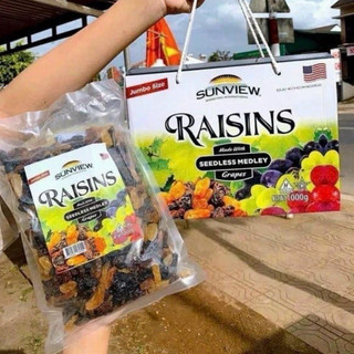 Hộp 1kg nho khô raisin mix 4 màu size jumbo